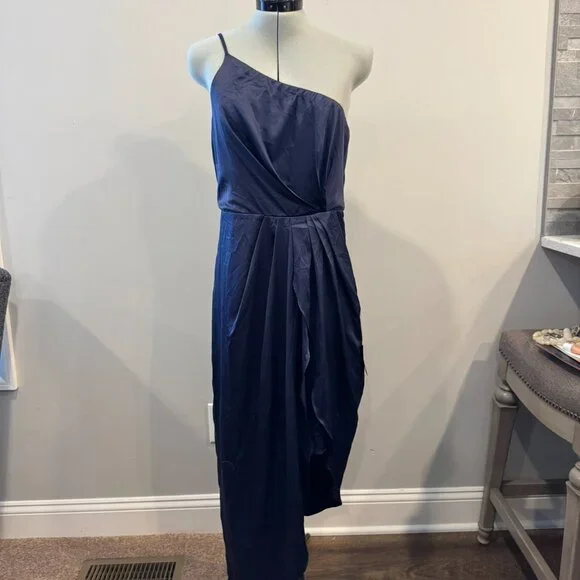 Law Of Attraction Navy Blue One-shoulder Asymmetrical Midi Dress - large NWT - Picture 4 of 10
